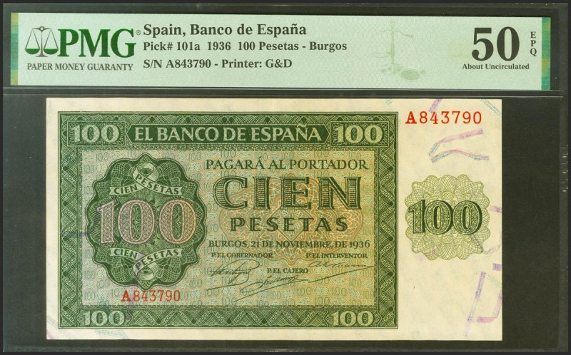 100 Pesetas. 21 de Noviembre de 1936. Serie A. (Edifil 2021: 421). Apresto origi...