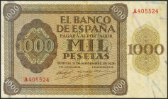 1000 Pesetas. 21 de Noviembre de 1936. Serie A. (Edifil 2021: 423). MBC.