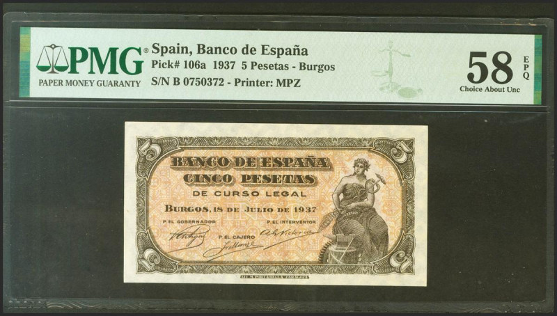 5 Pesetas. 18 de Julio de 1937. Serie B. (Edifil 2021: 424a, Pick: 106a). Aprest...