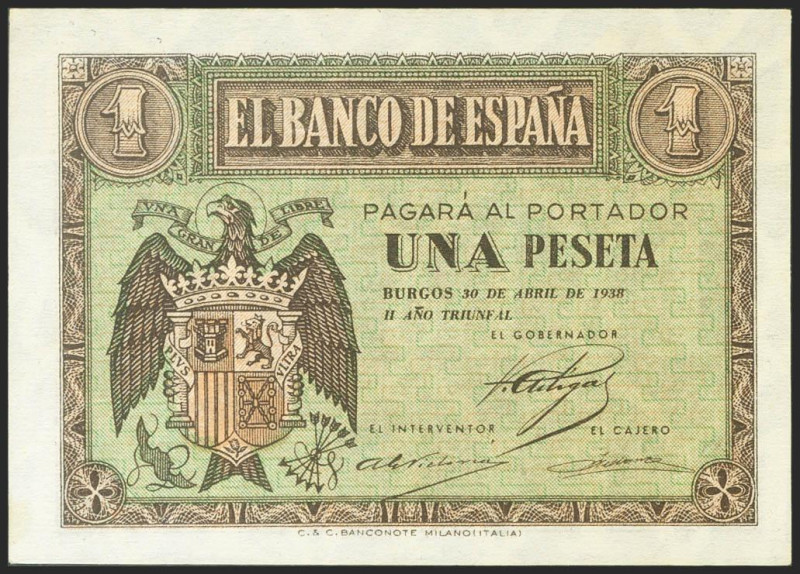1 Peseta. 30 de Abril de 1938. Serie E. (Edifil 2021: 428a). Apresto original. S...