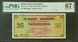 25 Pesetas. 20 de Mayo de 1938. Serie B. (Edifil 2021: 430a, Pick: 111a). Rarísimo en esta excepcional calidad, apresto original. SC. Encapsulado PMG6...