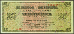 25 Pesetas. 20 de Mayo de 1938. Serie B. (Edifil 2021: 430a). Conserva parte del apresto original. EBC+.