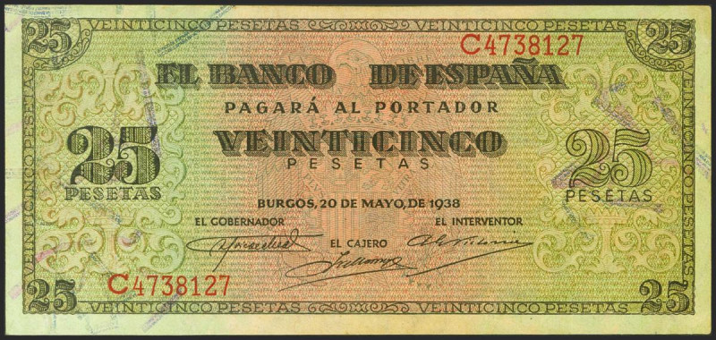 25 Pesetas. 20 de Mayo de 1938. Serie C. (Edifil 2021: 430a). Presenta parte de ...