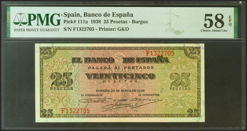 25 Pesetas. 20 de Mayo de 1938. Serie F, última serie emitida. (Edifil 2021: 430...