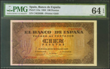 100 Pesetas. 20 de Mayo de 1938. Serie C. (Edifil 2021: 432a, Pick: 113a). Inusual en esta calidad, apresto original. SC. Encapsulado PMG64EPQ.