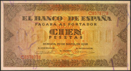 100 Pesetas. 20 de Mayo de 1938. Serie C. (Edifil 2021: 432a). Conserva gran parte de su apresto original. EBC+.