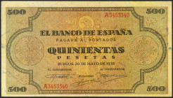 500 Pesetas. 20 de Mayo de 1938. Serie A. (Edifil 2021: 433). MBC.