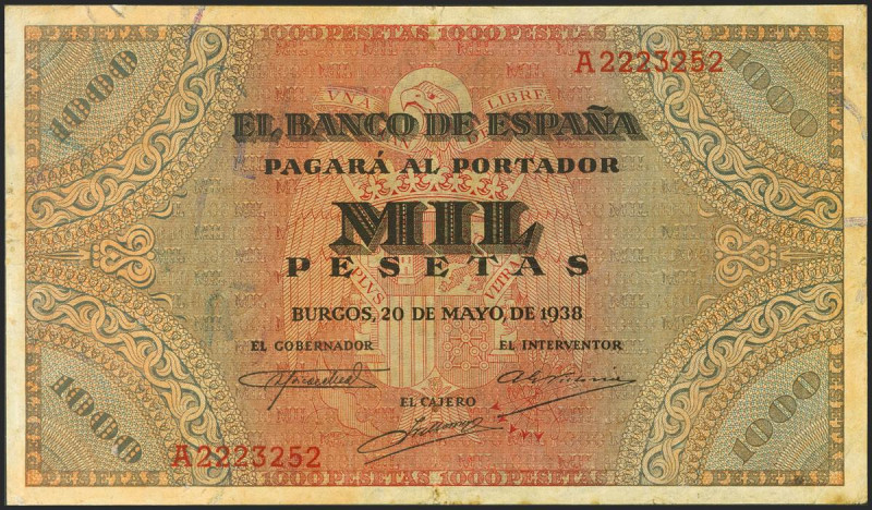 1000 Pesetas. 20 de Mayo de 1938. Serie A. (Edifil 2021: 434). MBC.