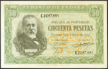 50 Pesetas. 9 de Enero de 1940. Serie C. (Edifil 2021: 437a). Conserva todo su apresto original. EBC+++.