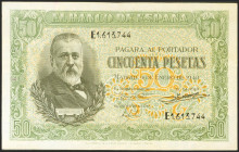 50 Pesetas. 9 de Enero de 1940. Serie E. (Edifil 2021: 437a). Conserva parte de su apresto original. MBC+.