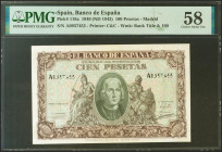 100 Pesetas. 9 de Enero de 1940. Serie A. (Edifil 2021: 438, Pick: 118a). EBC++. Encapsulado PMG58.