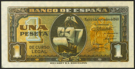 1 Peseta. 4 de Septiembre de 1940. Serie A. (Edifil 2021: 442a). Conserva parte de su apresto original. SC-.