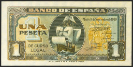 1 Peseta. 4 de Septiembre de 1940. Serie G. (Edifil 2021: 442a). Conserva todo su apresto original. SC.
