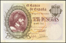 1000 Pesetas. 21 de Octubre de 1940. Sin serie y con numeración baja. (Edifil 2021: 445, Pick: 125a). Muy raro en esta calidad, conservando gran parte...