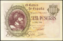 1000 Pesetas. 21 de Octubre de 1940. Sin serie. (Edifil 2021: 445, Pick: 125a). Inusual, conserva parte de su apresto original. EBC-.