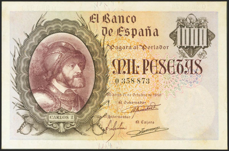 1000 Pesetas. 31 de Octubre de 1940. Sin serie. (Edifil 2021: 445). MBC+.