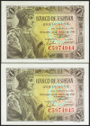 1 Peseta. 21 de Mayo de 1943. Pareja correlativa. Serie C. (Edifil 2021: 447a). Apresto original. SC.