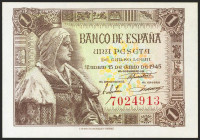 1 Peseta. 15 de Junio de 1945. Sin serie. (Edifil 2021: 448). Apresto original. SC.