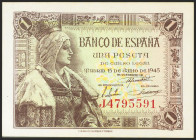 1 Peseta. 15 de Junio de 1945. Serie J. (Edifil 2021: 448a). Apresto original. SC-.