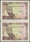 1 Peseta. 15 de Junio de 1945. Pareja correlativa. Serie J. (Edifil 2021: 448a). Apresto original. SC/SC-.