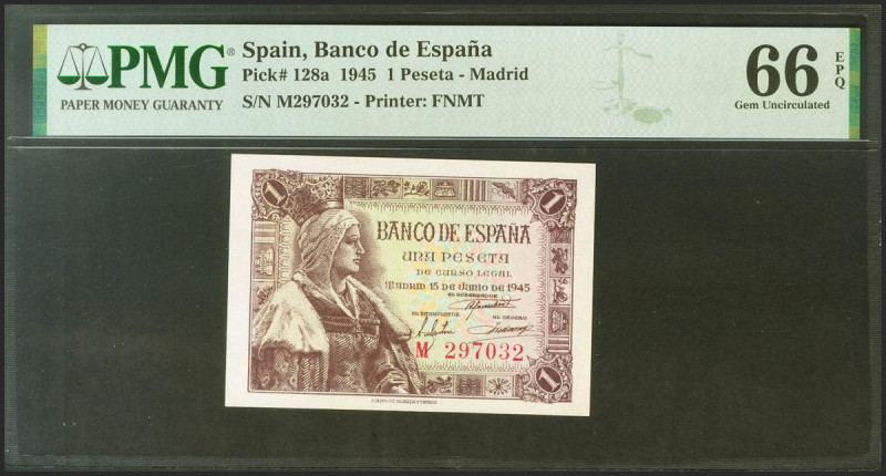 1 Peseta. 15 de Junio de 1945. Serie M, última serie emitida. (Edifil 2017: 448a...