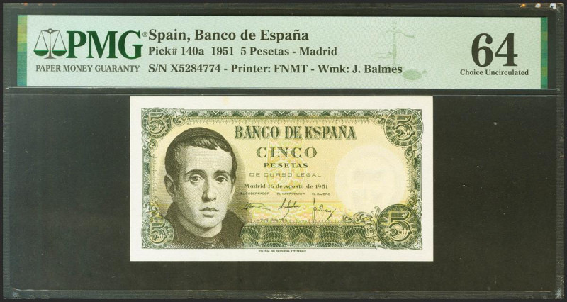 5 Pesetas. 16 de Agosto de 1951. Serie X. (Edifil 2021: 459a, Pick: 140a). SC. E...