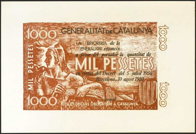 Prueba en color castaño de un billete No Emitido de la Generalitat de Catalunya ...