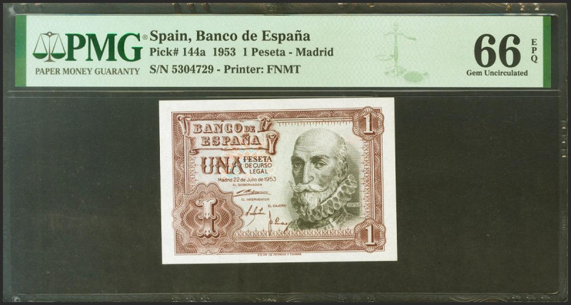 1 Peseta. 22 de Julio de 1953. Sin serie. (Edifil 2021: 465, Pick: 144a). Inusua...