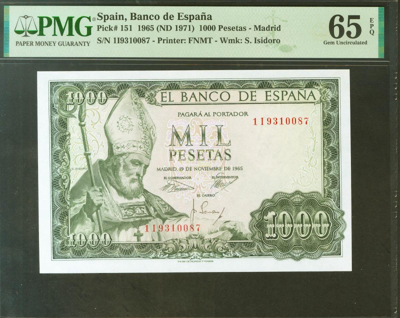 1000 Pesetas. 19 de Noviembre de 1965. Serie 1I. (Edifil 2021: 471b, Pick: 151)....