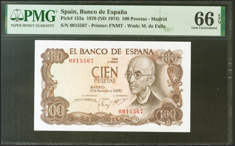 100 Pesetas. 17 de Noviembre de 1970. Sin serie y numeración bajísima. (Edifil 2...