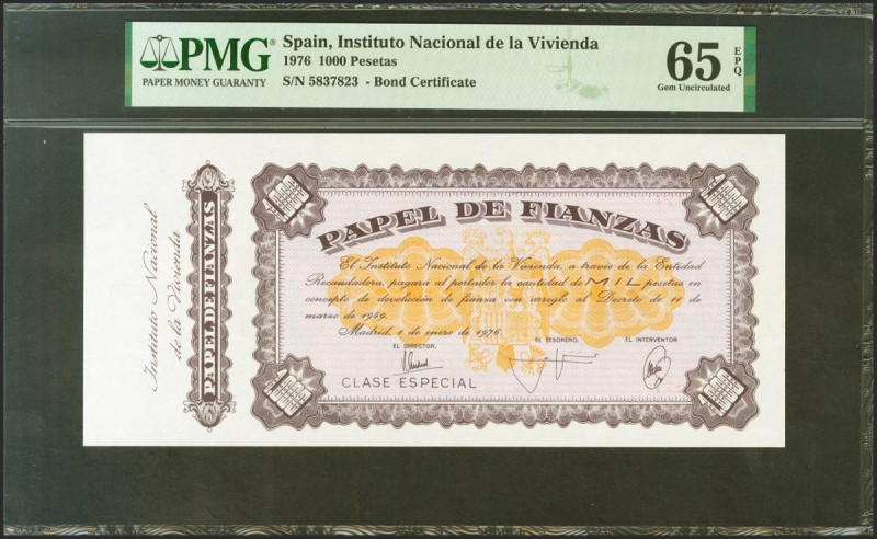 1000 Pesetas. 1 de Enero de 1976. Papel de Finanzas. Sin serie y con matriz del ...