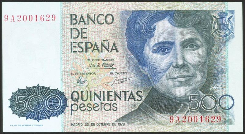 500 Pesetas. 23 de Octubre de 1979. Serie 9A, numeración especial. (Edifil 2017:...