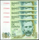 Conjunto de 5 billetes correlativos de 1000 Pesetas emitidos el 23 de Octubre de 1979, sin serie (Edifil 2021: 477). SC/SC-.