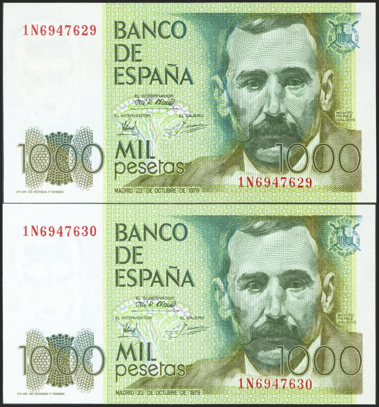 1000 Pesetas. 23 de Octubre de 1979. Pareja correlativa. Serie 1N. (Edifil 2021:...