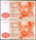 2000 Pesetas. 22 de Julio de 1980. Pareja correlativa. Sin serie. (Edifil 2020: 479). SC.