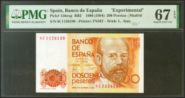 200 Pesetas. 16 de Septiembre de 1980. Serie especial 8C. (Edifil 2021: 480c, Pick: 156exp). Rarísimo en esta excepcional calidad, apresto original. S...