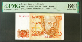 200 Pesetas. 16 de Septiembre de 1980. Serie A. (Edifil 2021: 480a). Apresto original. SC. Encapsulado PMG66EPQ.