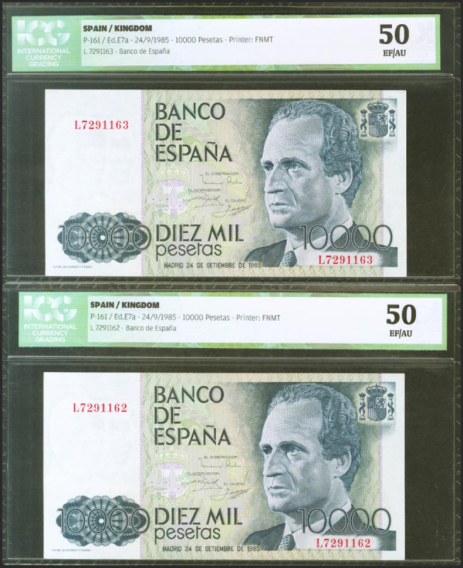 10000 Pesetas. 24 de Septiembre de 1985. Pareja correlativa. Serie L. (Edifil 20...