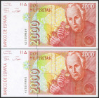 2000 Pesetas. 24 de Abril de 1992. Pareja correlativa. Serie 4Z. (Edifil 2021: 482Aa). SC.