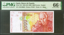 2000 Pesetas. 24 de Abril de 1992. Serie 1S. (Edifil 2021: 482A). Raro en esta excepcional calidad, apresto original. Encapsulado PMG66EPQ,