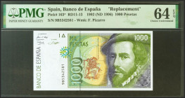 1000 Pesetas. 12 de Octubre de 1992. Serie especial 9B. (Edifil 2021: 483d, Pick: 163*). Apresto original. SC. Encapsulado PMG64EPQ.