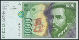 1000 Pesetas. 12 de Octubre de 1992. Tipo II. Serie 1V y numeración capicúa. (Edifil 2017: 483b). SC.