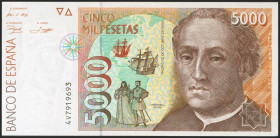 5000 Pesetas. 12 de Octubre de 1992. Serie 4V. (Edifil 2021: 484a). SC.