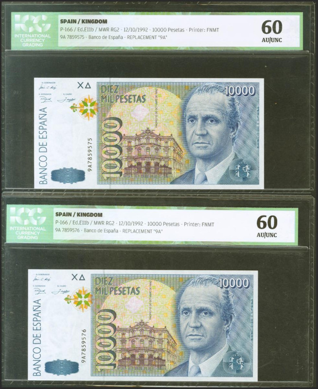 10000 Pesetas. 12 de Octubre de 1992. Pareja correlativa. Serie especial 9A. (Ed...