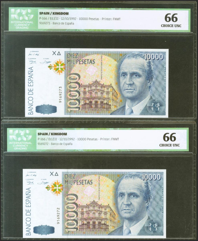 10000 Pesetas. 12 de Octubre de 1992. Pareja correlativa. Sin serie. (Edifil 201...