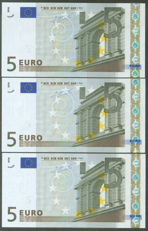 5 Euros. 1 de Enero de 2002. Trío correlativo (cabe recordar que el último dígit...