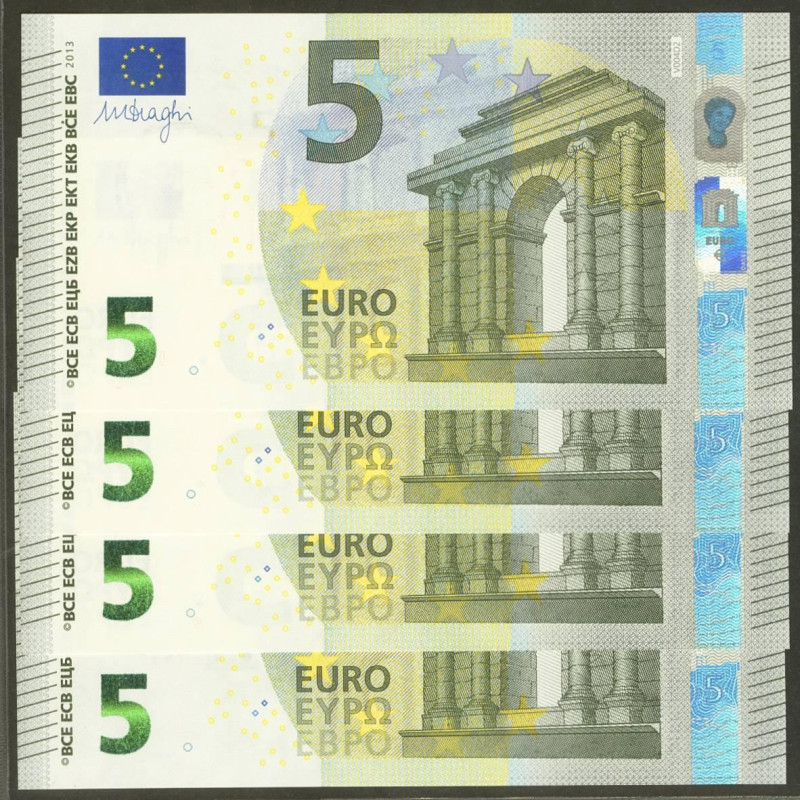 5 Euros. 2 de Mayo de 2013. Cuatro billetes correlativos (cabe recordar que el ú...