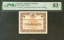 ANDORRA. 1 Peseta. 19 de Diciembre de 1936. Sin serie. (Edifil 2021: 3, Pick: 6). Raro, especialmente en esta excepcional calidad, apresto original. E...