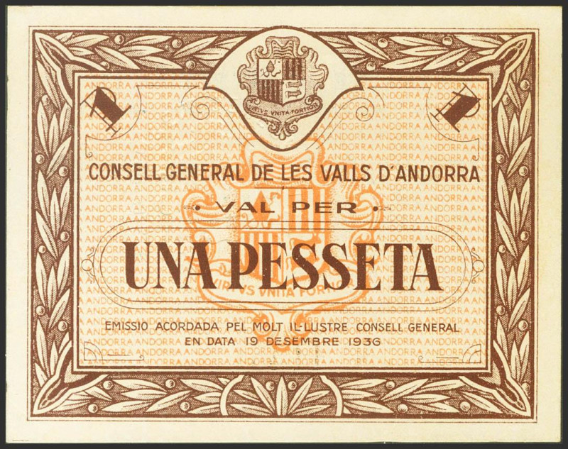 ANDORRA. 1 Pesseta. 19 de Diciembre de 1936. Sin serie. (Edifil 2021: 3, Pick: 6...