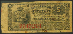 BANCO ESPAÑOL DE LA HABANA. 5 Centavos. 15 de Mayo de 1876. Serie A. (Edifil 2021: 42). BC.